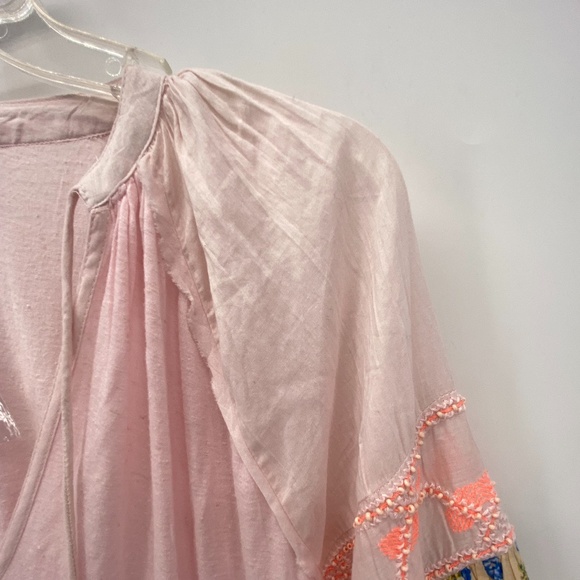 FREE PEOPLE PINK FLORAL BOHO PEASANT MINI DRESS - Picture 9 of 13